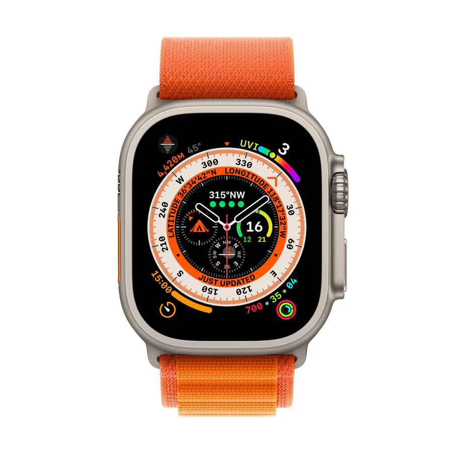 Apple Watch Ultra 49mm Titanium Case GPS + Cellular Ocean Band (Orange) (Large) (MQFM3ZP/A)