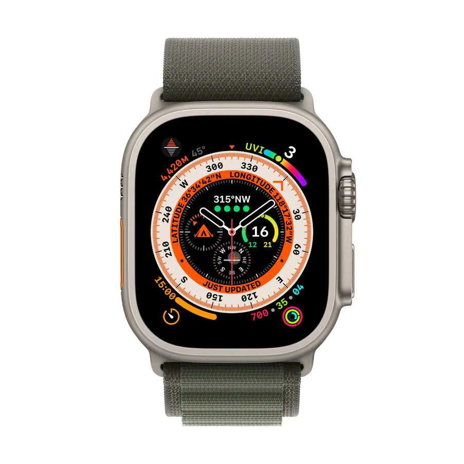 Apple Watch Ultra 49mm Titanium Case GPS + Cellular Ocean Band (Green) (Medium) (MQFN3ZP/A)