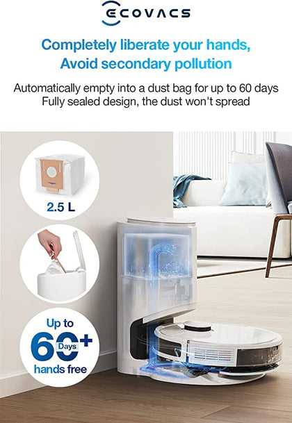 ECOVACS DEEBOT N8+ 3-in-1 Robot Vacuum Cleaner,with dTOF Laser Detection, 2.5L Auto-Empty Station,2300Pa Suction Power,Multi-Floor Mapping, Virtual Boundary,Carpet Detection