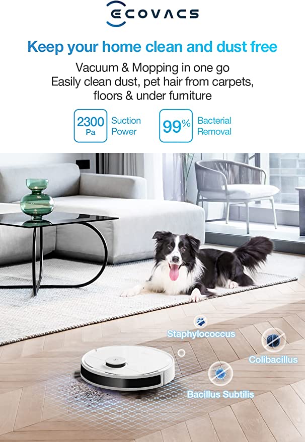 ECOVACS DEEBOT N8 Robot Vacuum Cleaner,dToF 2-in-1 Vacuum & Mopping,2300Pa Suction Power,Multi-Floor Mapping, Virtual Boundary,Carpet Detection (DLN26-21EP)