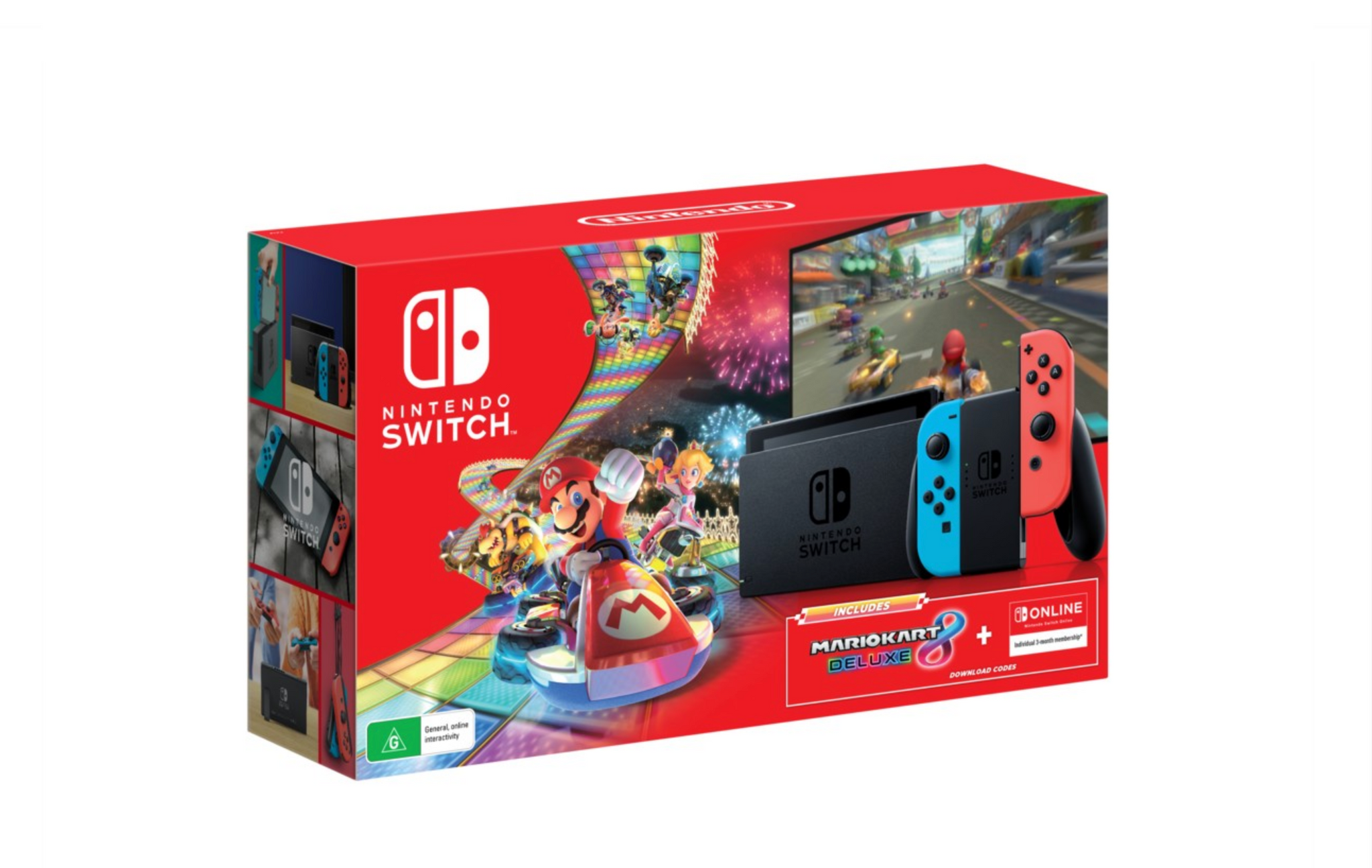 Nintendo Switch Neon Console Mario Kart 8 Deluxe + NSO 3 Months Bundle
