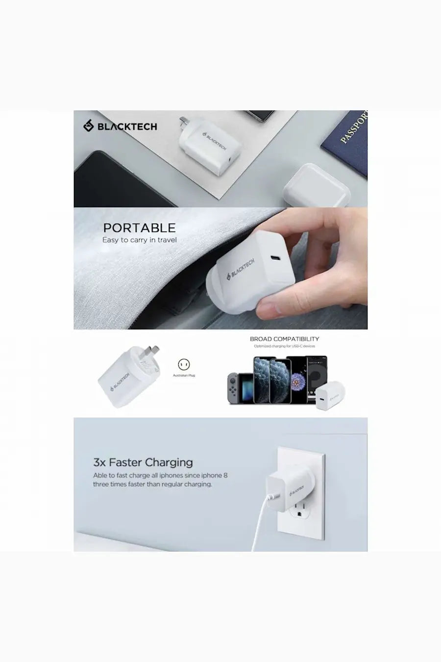 Blacktech USB-C 20W PD Power Wall Adapter Charger