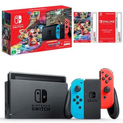 Nintendo Switch Neon Console Mario Kart 8 Deluxe + NSO 3 Months Bundle