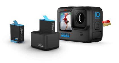 GoPro Hero10 Black 5.3K Action Cam + Dual Battery Charger + Spare Battery